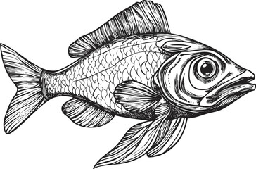 Wall Mural - Hand-drawn fish illustration in detailed black ink sketch style.