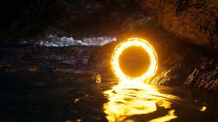 Wall Mural - A glowing circle is floating in the water