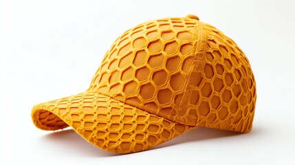 Wall Mural - Stylish yellow cap with unique honeycomb texture, isolated on white background.