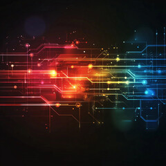 Leinwandbilder - Vibrant abstract representation of technology with colorful light patterns and circuits