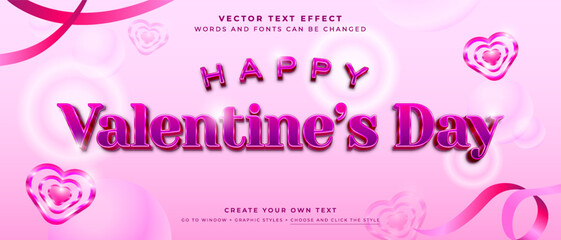 Fototapete - Happy valentines day text effect, shiny pink glamour graphic style