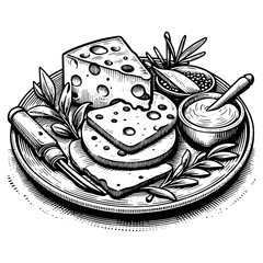 Wall Mural - cheese platter engraving vector illustration