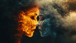 © Duka Mer - Ethereal smoke shapes two profiles about to kiss, glowing in fiery orange and cool gray-blue tones, set against a moody, clouded backdrop for a romantic, mysterious vibe.