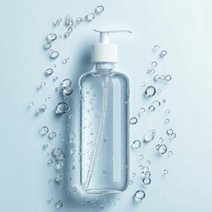 Aufkleber - Droplets of sanitizer eliminate bacteria in a clean, minimalist environment with light blue tones. Generative AI