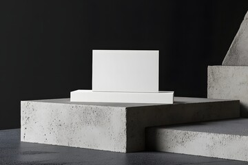 Wall Mural - Blank card mockup, concrete steps, dark studio, product display (1)