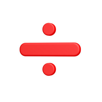 Red division sign. Isolated. Transparent background. 3d illustration.