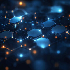 Leinwandbilder - Futuristic hexagonal patterns with glowing nodes in a dark setting