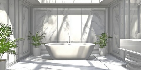Wall Mural - modern bathroom design featuring a freestanding tub. natural light fills the space through large win