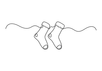Fototapete - Continuous single line drawing of Christmas socks vector illustration