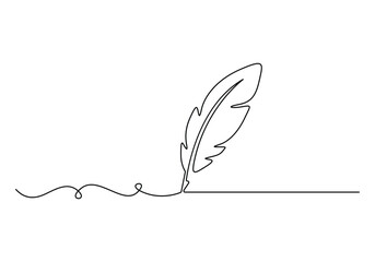 Poster - Continuous single line drawing of bird feather vector illustration