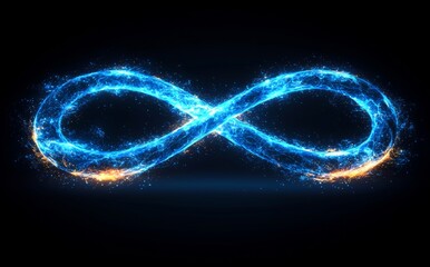 Poster - Against a dark backdrop, dynamic blue light trails create abstract designs, illustrating movement and energy flow