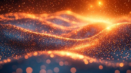Poster - Dynamic abstract animation with shimmering waves and glowing particles offers a mesmerizing visual experience. The interplay of colors evokes a sense of movement and depth