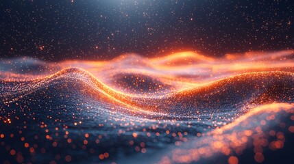 Poster - Shimmering waves and glowing particles in a dynamic abstract animation produce a mesmerizing visual experience, with colors interplaying to create a sense of movement and depth