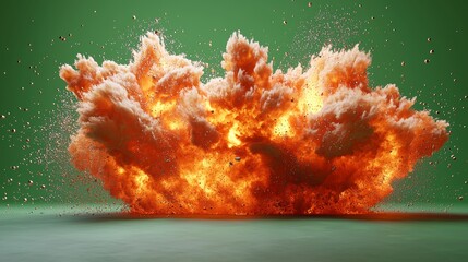 Poster - A vivid green screen serves as the backdrop for dynamic fire particles in motion, producing an engaging and powerful visual effect, perfect for creative projects and animations