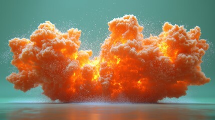 Poster - Against a vibrant green screen, dynamic fire particles are in motion, forming an energetic and impressive visual effect, excellent for creative projects and animations