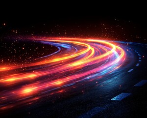 Poster - Abstract digital tunnel illuminated by vibrant light streaks in a spectrum of colors
