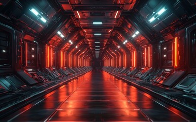 Poster - A digital landscape features a tunnel of bright, futuristic tones symbolizing energy and motion