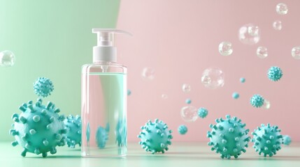Aufkleber - Droplets of sanitizer effectively eliminate bacteria while providing a sense of cleanliness and safety in modern environments. Generative AI