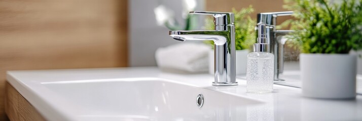 Aufkleber - Sanitizer droplets at a modern sink effectively eliminating bacteria during daily hand hygiene routine. Generative AI
