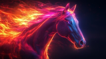 Poster - A neon horse, brilliantly glowing, depicting dynamic motion and artistic elegance