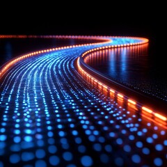 Poster - Image featuring flowing, luminous red and blue lines against a dark background, crafting a dynamic and vibrant visual impression, excellent for technology and creative themes