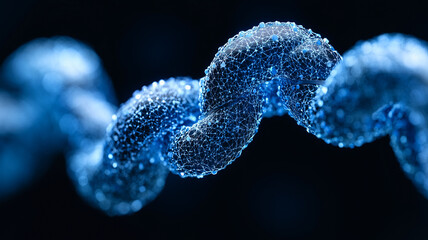 Poster - DNA Double Helix: Microscopic view of a DNA double helix molecule. Intricate details and a vibrant blue hue create a mesmerizing image perfect for scientific and medical contexts.  