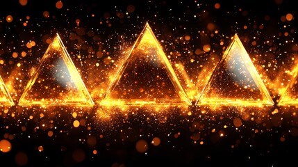 Poster - Dynamic golden triangle particles abstract background in 3D animation digital art, a close-up motion design for impactful visuals