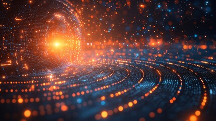 Poster - Dynamic light patterns generate a captivating visual experience in the digital space, abstract art of modern technology, observed from an overhead view with motion graphics