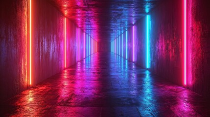 Poster - A mesmerizing vertical video animation featuring a tunnel illuminated by neon purples and blues, perfect for creative backgrounds and visual effects