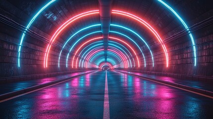 Poster - Fascinating vertical video animation of a neon-lit tunnel in shades of purple and blue, suitable for dynamic creative backgrounds and visual effects