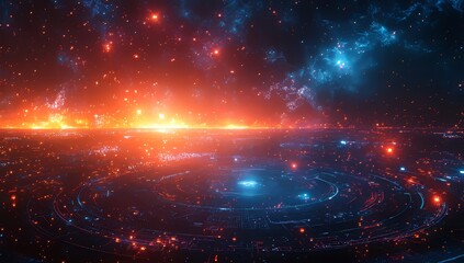 Poster - In a futuristic environment, vibrant colors and motion concepts come together in the form of dynamic light patterns, creating an abstract digital art visual experience