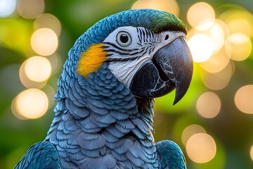 Vibrant Blue Parrot Close-Up with Bokeh Background for Nature Enthusiasts