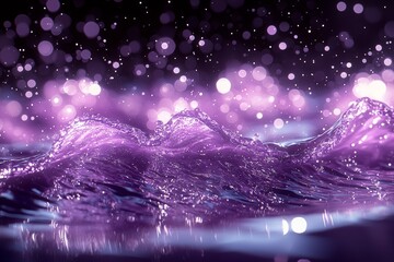 Poster - A dark background features an animation of black liquid flowing inside a purple frame