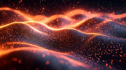 Poster - Across the screen, vibrant particle waves flow dynamically in an abstract art style