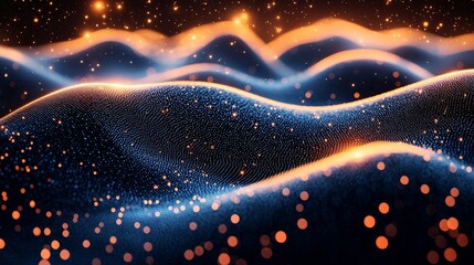 Poster - Dynamic digital waves in a virtual space, abstract visuals of a futuristic environment in a macro view, showcasing technology and innovation concepts