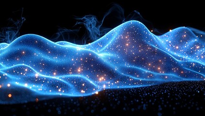 Poster - Dynamic light waves in abstract art, a digital animation with a black background, showcasing smooth fluid movement and modern aesthetics for strong visual impact
