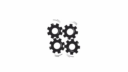 Poster - Four interconnected gears rotating outline 2D object doodle animation. Teamwork, collaboration, mechanics monochrome linear drawing 4K video. Mechanical parts animated item isolated on white