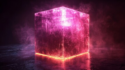 Poster - Visual art concept brings dynamic neon cube animations to life in a futuristic 3D graphics studio, viewed from a low angle