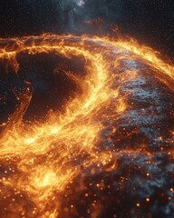 Poster - Dynamic light trails in an abstract context of digital art, set in a dark environment with a close-up view, capturing motion and energy concepts