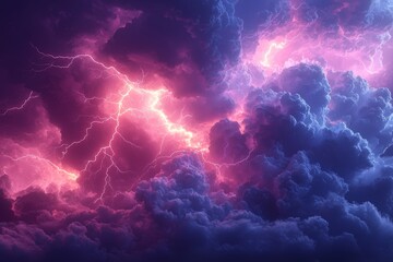 Poster - Purple and Blue Abstract Lightning Animation with Electric Energy Bolts, Set Against a Dark Background, Featuring Fractal Art of Atmospheric Phenomena