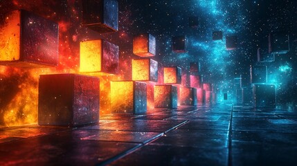Poster - A dynamic and colorful pathway in a futuristic space, visualized through a vibrant, wide angle digital animation