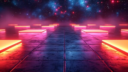 Poster - A vibrant, dynamic, colorful pathway in a futuristic space setting, captured through a wide angle digital animation
