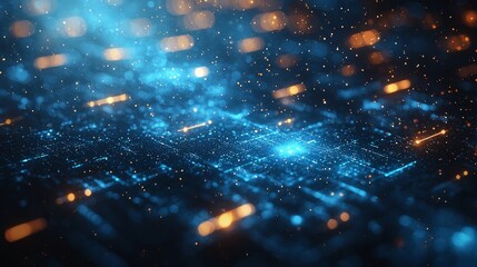Poster - A close-up view of futuristic digital space technology, showcasing dynamic blue light arrows with a motion effect for visual impact