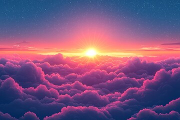 Poster - Colorful cartoon explosion background featuring clouds and stars
