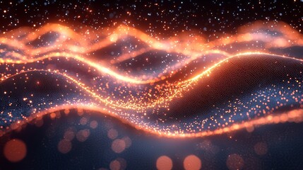 Poster - Particles glow and flow dynamically in an abstract landscape