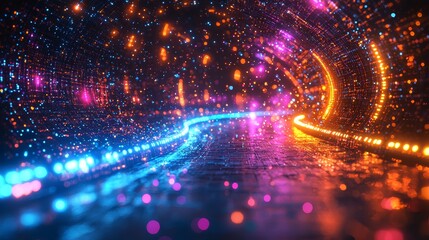 Poster - Futuristic cyber motion paired with glowing lights set against an abstract background, offering a dynamic perspective filled with high energy streams within a digital environment