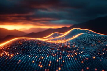 Poster - Futuristic neon grid shining against the starry night sky