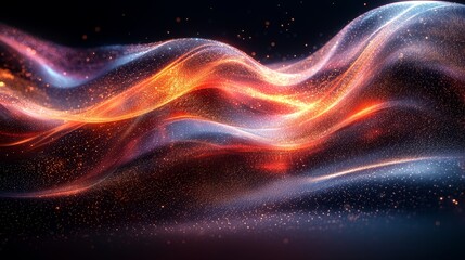 Poster - Flowing waves of gold and red showcasing dynamic abstract motion