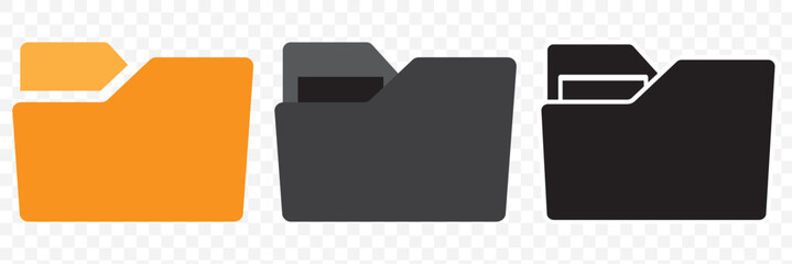 Poster - Folder icon vector set. Desktop black and yellow folder icon. Office document folder vector symbol. Empty file thin line sign. Archives files pictogram set.