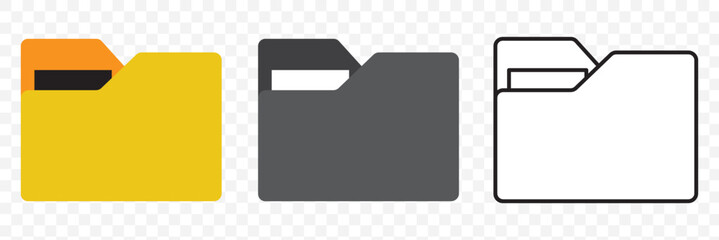 Poster - Folder icon vector set. Desktop black and yellow folder icon. Office document folder vector symbol. Empty file thin line sign. Archives files pictogram set.